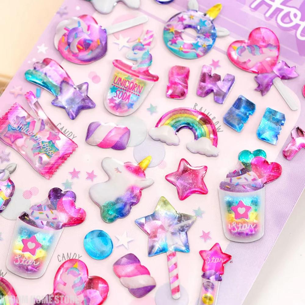 3D Crystal Candy Animal Shaped Decor Stickers  Dessert Theme for DIY Scrapbooking Journaling 1PC/6PCS School Stationery Supplies