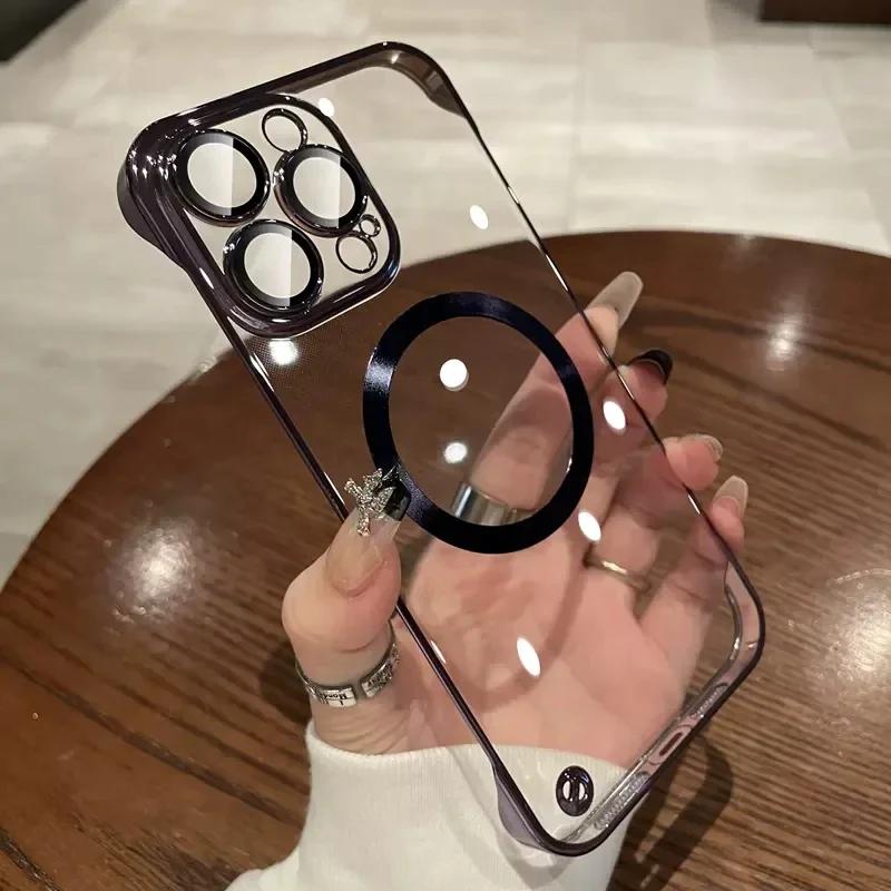 

Прозрачный ультратонкий безрамочный чехол Magsafe для iPhone 15 14 Plus 13 12 Pro Max, магнитный чехол для телефона с беспроводной зарядкой