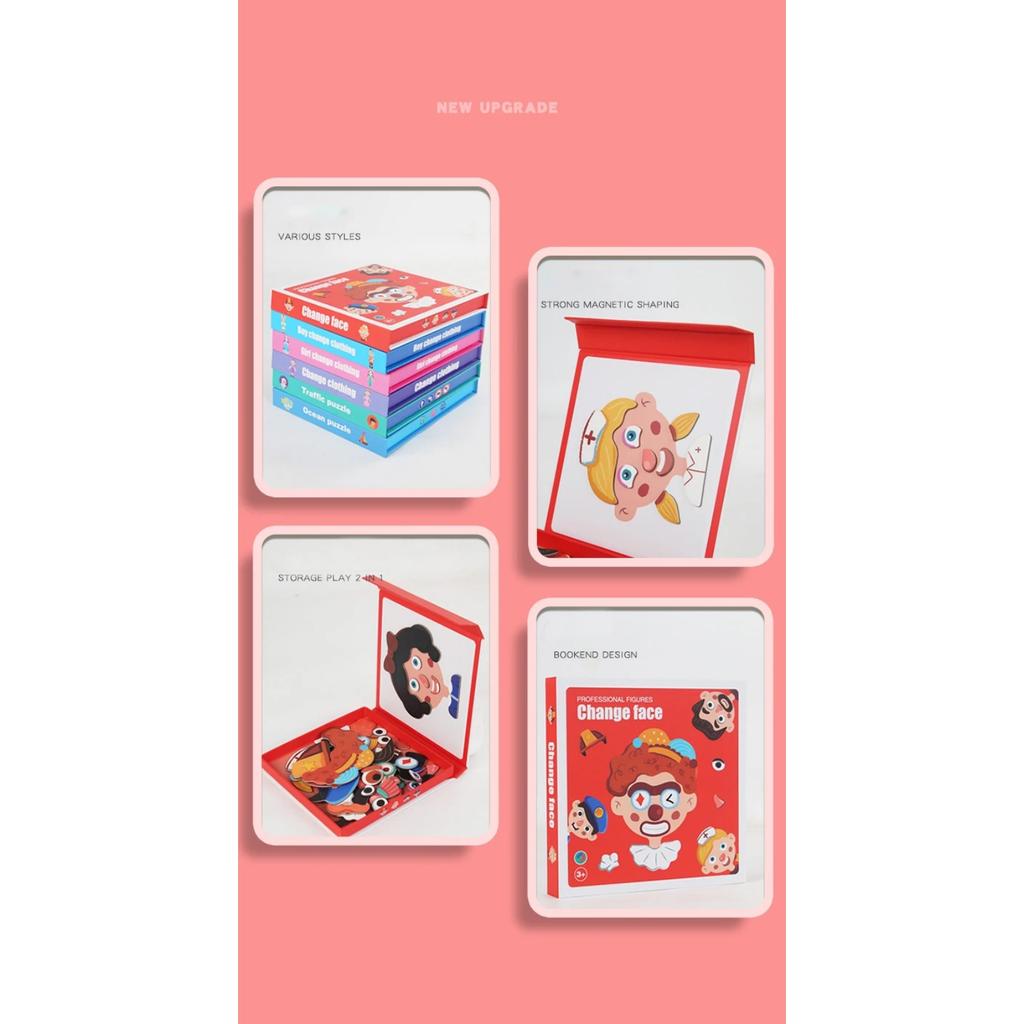 Wooden Jigsaw Magnetic Blocks Puzzle Book Board with Cards Face Change Clothing Change Marine Life Kids 3D Puzzle Toys Gifts