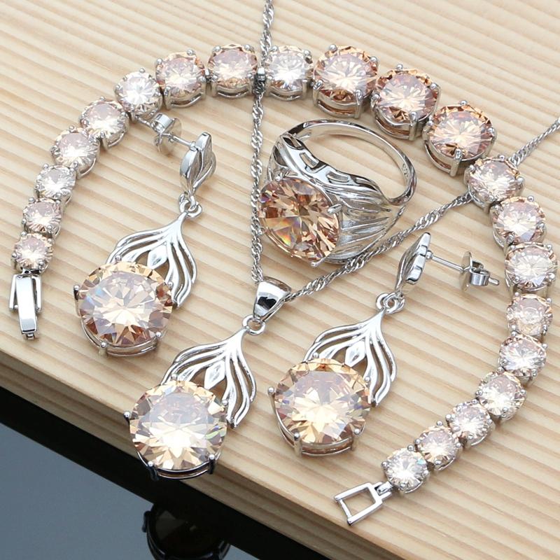 Blue Sapphire Gemstone Jewelry Sets 925 Silver Needle Earrings Rings Fine Women Jewellry Bride Necklace Set Dropshipping