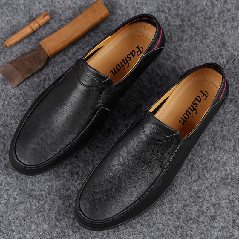 Fashion Classic Business Shoes Genuine Leather Mens Slip on Flats All-match Male Comfortable Loafers Casual Shoes Soft-Soled Moccasins