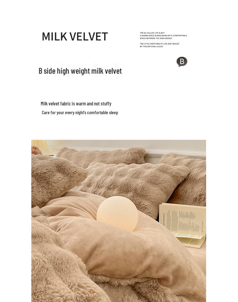 Class A Rabbit Hair Velvet Winter 4-Piece Bedding Set - Thickened Warm Coral Velvet Flannel.