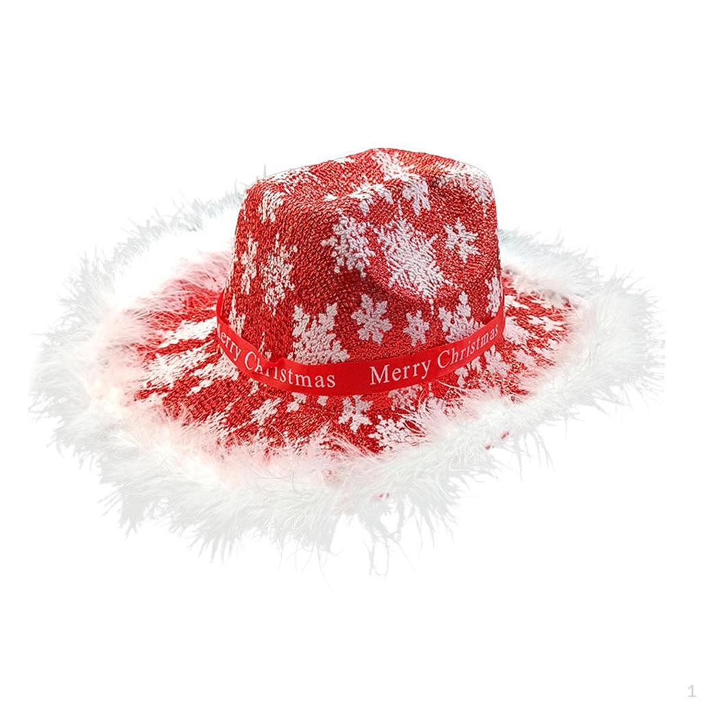 Cowboy Hat Snowflake Pattern Wide Brim Cowgirl for Christmas Halloween Party Fancy Dress Women