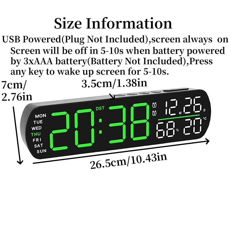 Digital Alarm Clock TEMP Humidity Date 2 Alarms Countdown Timing DST Snooze Table Clock Auto Dimmable 12/24H LED Clock for Decor