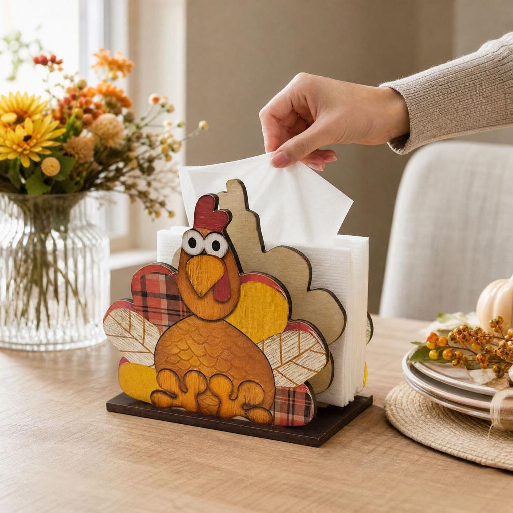Wooden Napkin Holder for Thanksgiving Rustic Holiday Party Supplies Decorative Table Centerpiece