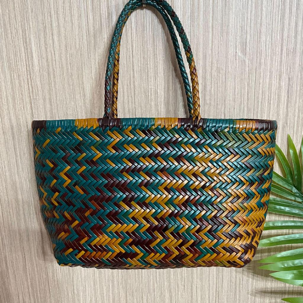 Dragon Diffusion Women's Genuine Leather Woven French Basket Bag