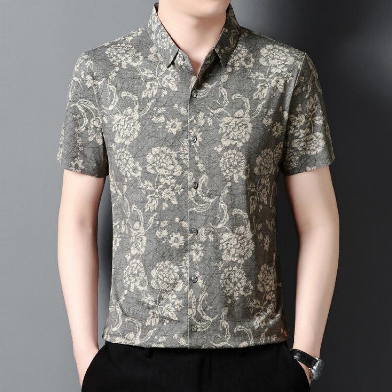 Summer Wrinkle-Resistant Short Sleeve Shirt Breathable Printed Men s Shirt M