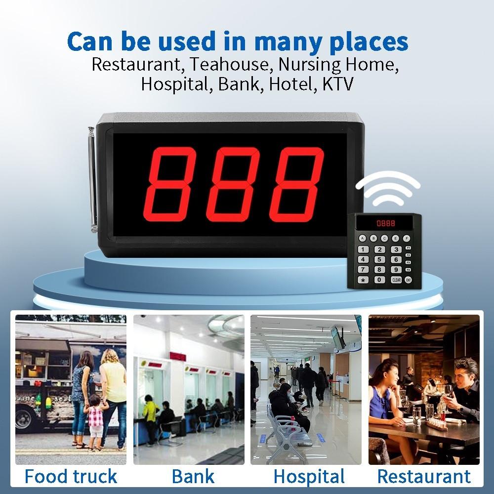 Queue Wireless Calling System Que Number Machine for Clinic Kitchen Office Consult Room Counter Bank LED Display Plug and Play Caller Queue Number