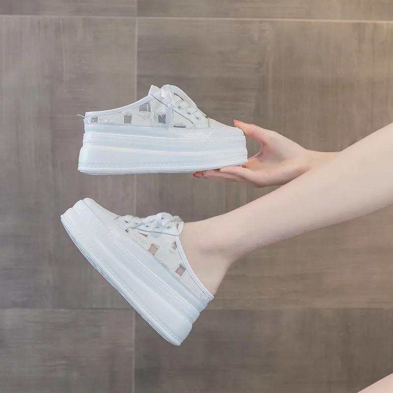 8cm Canvas Shoes Slippers Platform Wedge Sneakers Slides Mules Shoes for Women Fashion Summer Shoes Sandals Zapatillas De Mujer