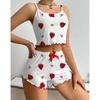 European and American Strawberry Love Printing Pit Strip Set Suspender Shorts Two-piece Set Women's Loungewear
