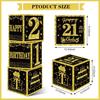 Eiurteao 3pcs 21st Birthday Decorations Boxes for Girls Boys, Black Gold Happy 21 Birthday Balloons Boxes Party Supplies, 21 Year Old Bday Theme