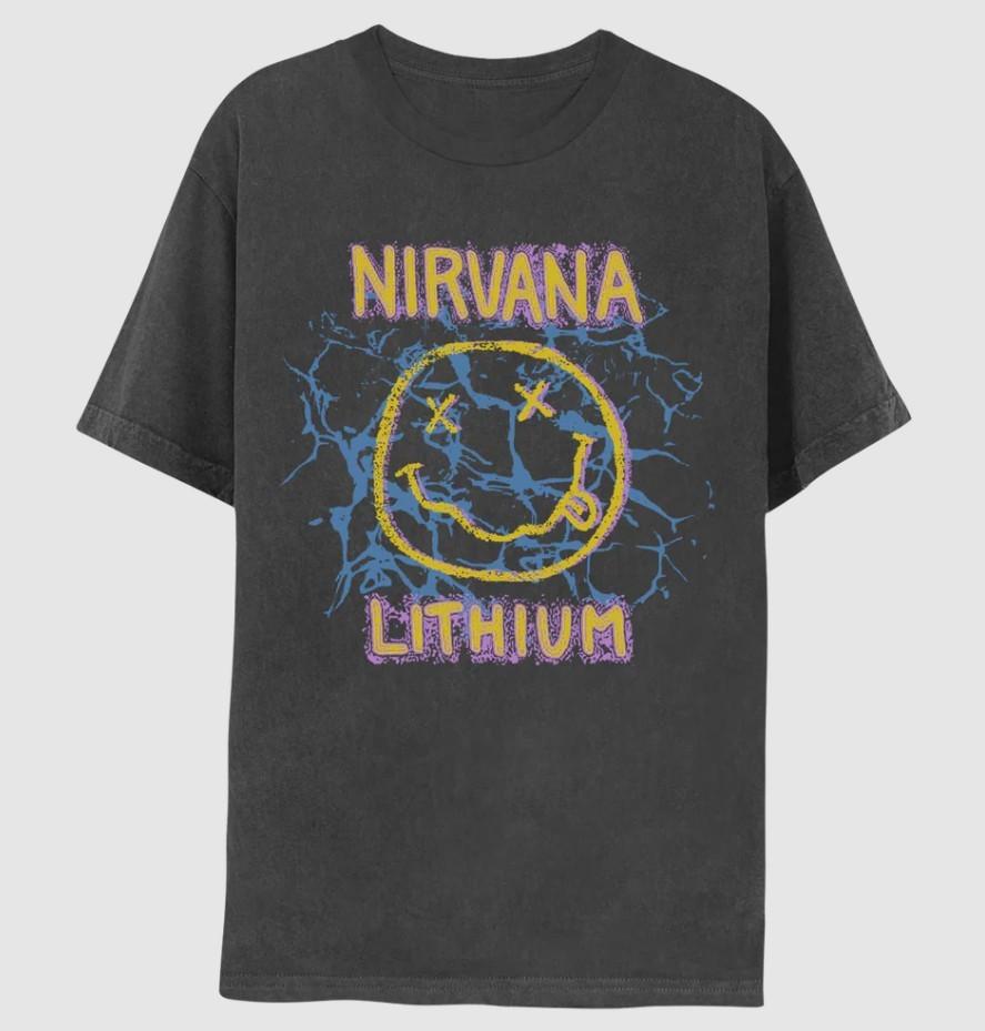 

1Nirvana Lithium Smiley Tee Size S-5XL Comfort Colors DTG Print Unisex T-Shirt M