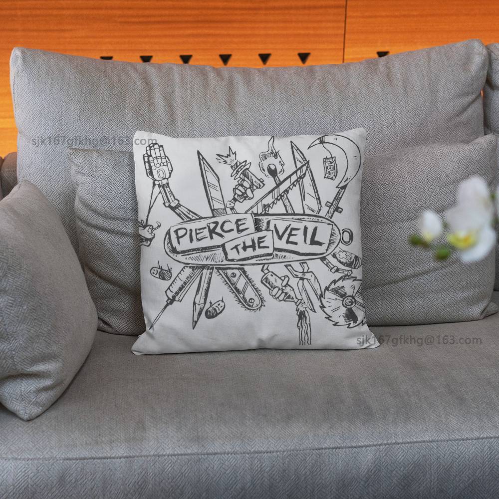 P-Pierce The Veil Music Pillow Case Sofa Living Room Bedroom Headboard Backrest Cushion Square Cushion Nap Time