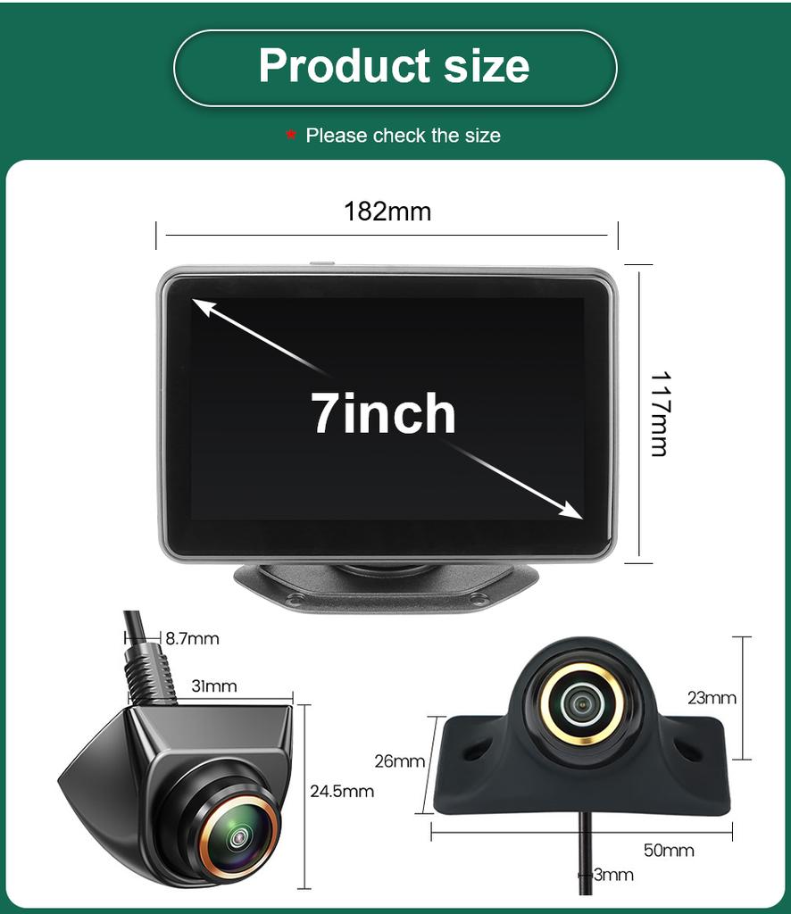 7 Inch Touch Screen 4 Channels Split Screen BSD Radar Alarm Car DVR Recorder Parking Monitor With 4PCS 1080P AHD Backup Camera