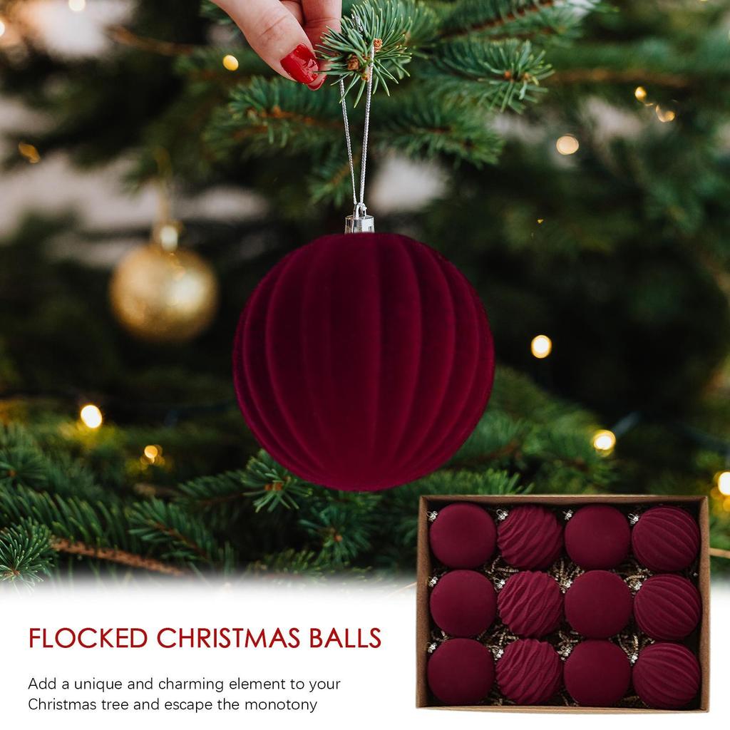 12 stuks 8cm Wijnrood Kerstbal Ornamenten Kerstboom Hanger 2025 Kerstfeest Decoratie 2026 Nieuwjaar Huisdecor