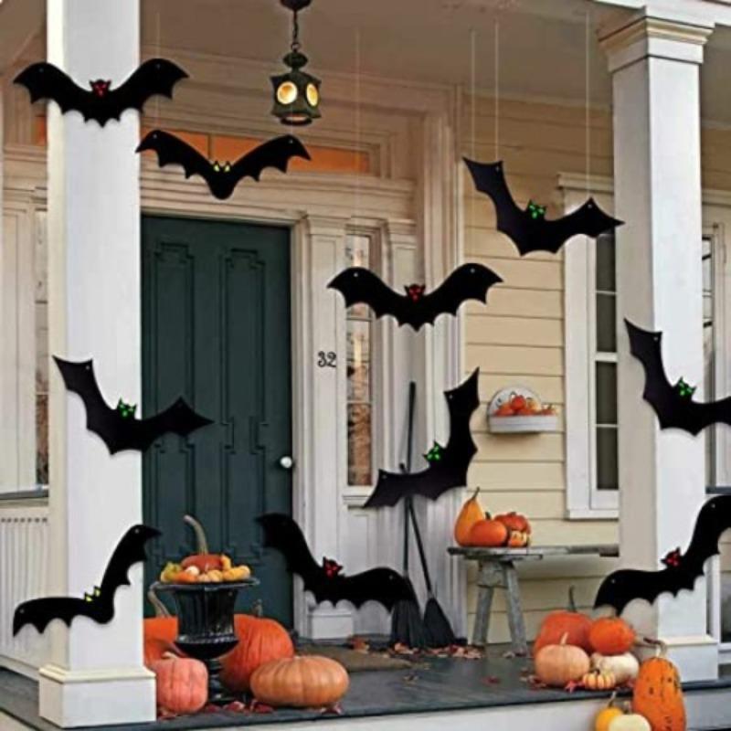 16PCS Hanging Bats for Halloween Decorations Outdoor 2 Different Sizes Hanging Bats for Halloween Decorations