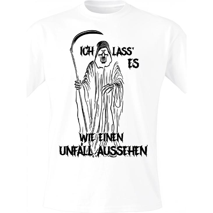 Men's Funny Grim Reaper T-Shirt - Vintage Gothic German Quote "Ich Lass' Es Wie Ein Unfall Aussehen" Tee, Loose Fit Casual Short Sleeve Shirt