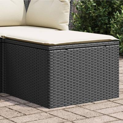 Vidaxl Garden Stool With Cushion, Black, 55X55X37 Cm, Poly Rattan