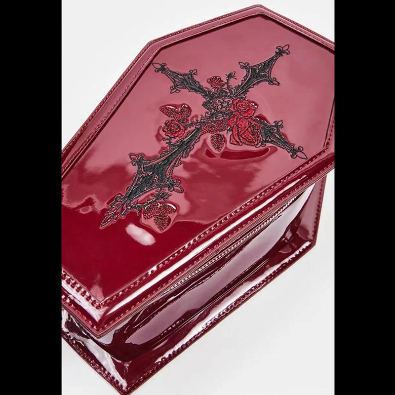 Shoulder Bags New Fashion Lacquer Embroidered Coffin Bag Red Punk Dark Makeup Bags Women's Leisure Versatile Handheld Bags
