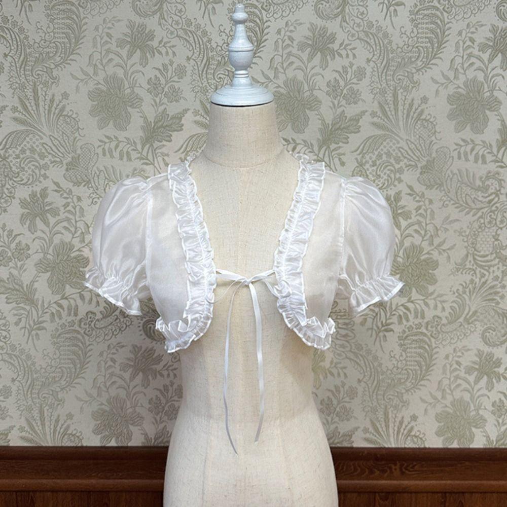 Cardigan Lolita in Chiffon Blusa Arricciata Protezione Solare Estiva Kawaii Y2K