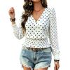 Long Sleeve V Neck Polka Dot Casual Top