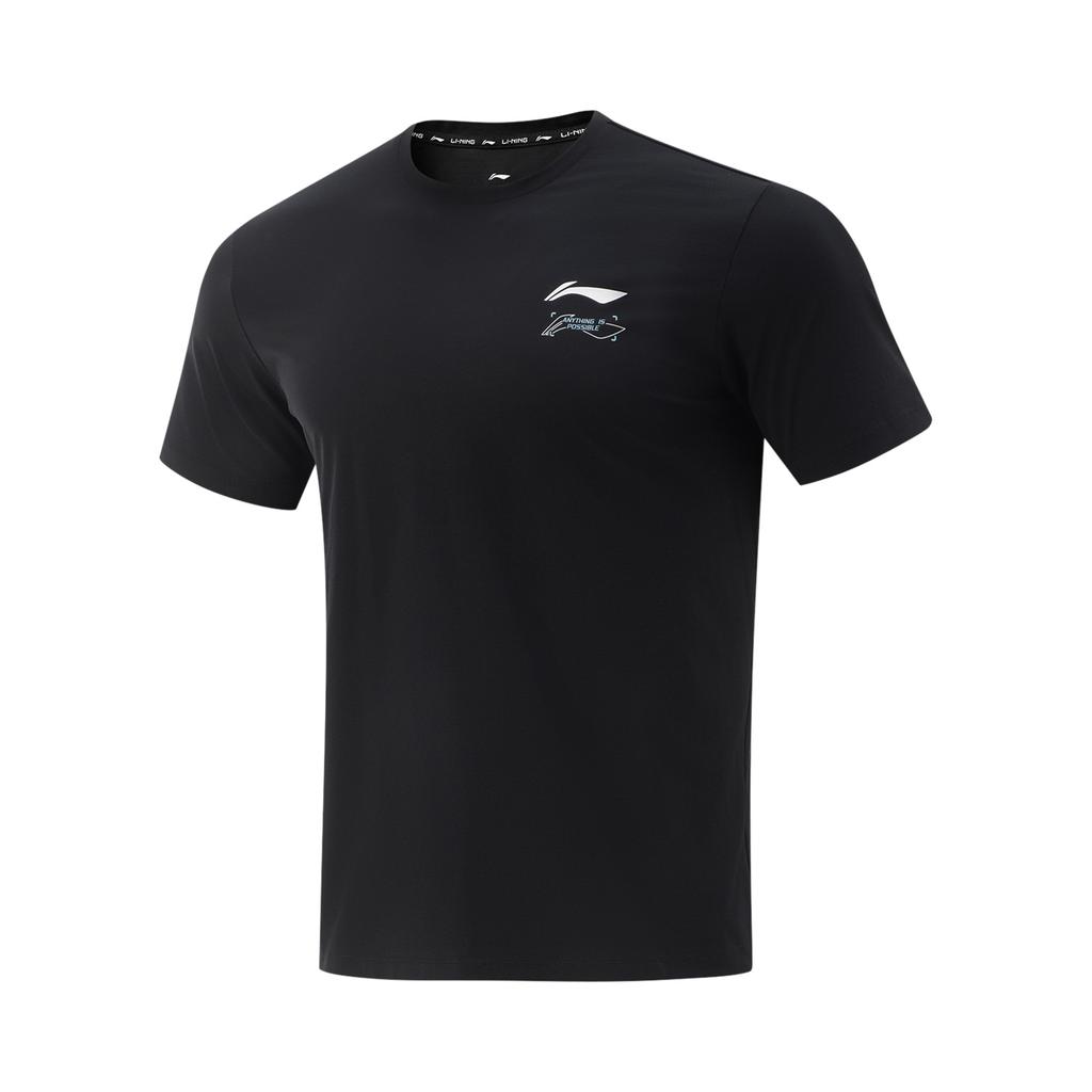 Li-Ning Quick-Dry Simple Letter Logo Print Comfortable Round Neck Short Sleeve T-Shirt Men Tops Black ATSV399-7