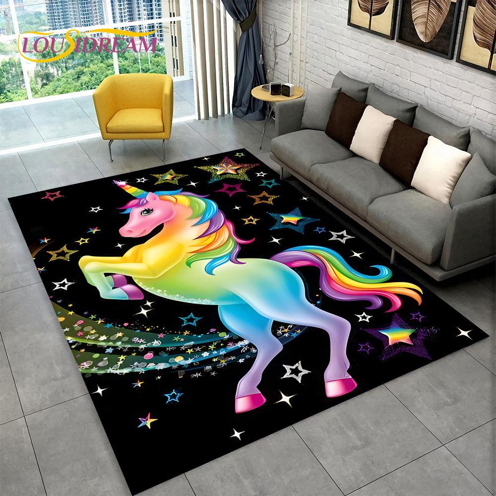 3D Cartoon Eenhoorn Dier Gebied Tapijt, Tapijt Tapijt voor Woonkamer Kinderkamer Bank Deurmat Decor, Kids Paly Antislip Vloermat