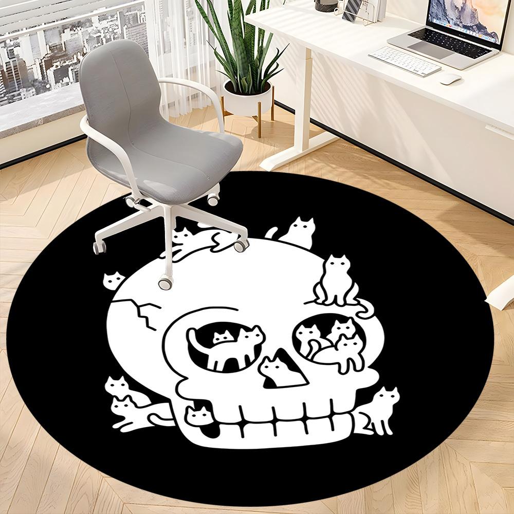 1pc Skull Cats Office Round Area Rug,  Mat Suitable For Office, Under Office Chairs Bedroom Living Room Home Decor, Room Deco