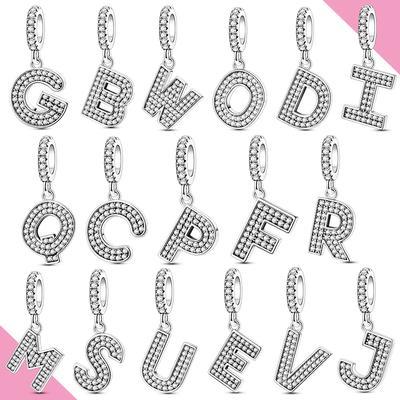 Copper Dangle Charm 26 Letters A-Z Spell Pendant Zircon Fit Barcelet Diy Woman Jewelry