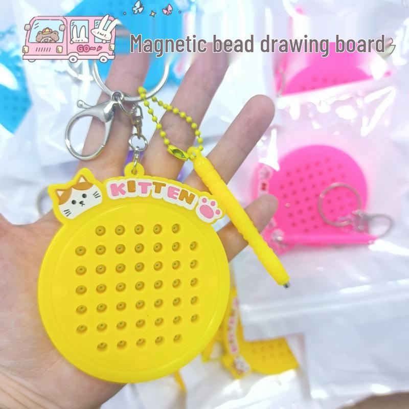 Magnetic Steel Ball Drawing Board Keychain - Cute Backpack Pendant or Car Key Accessory Gift.