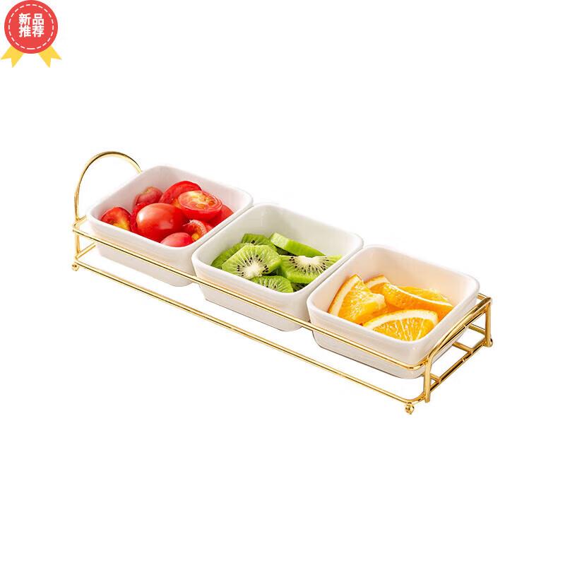 

Light Luxury Ceramic Divided Serving Dish with Gold Stand