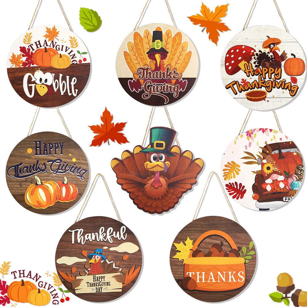 Beautifully Crafted Fall Harvest Wooden Door Hanger Featuring Whimsical Turkey Designs