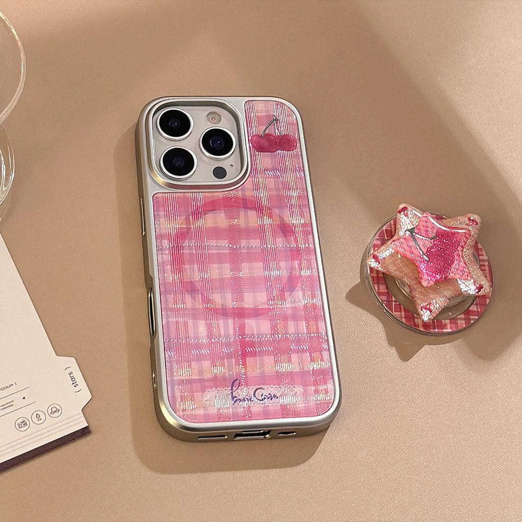 Gilt Mobile Phone Case Apple 16promax Red Plaid Cherry Iphone15 Electroplating 14 Suitable for Various Models
