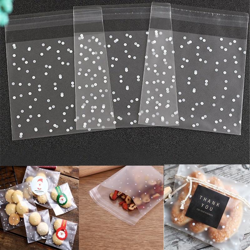 100Pcs Transparent Self Adhesive Cookie Bags Polka Dot Candy Cellophane Treat Bag for Gift Giving Wedding Birthday