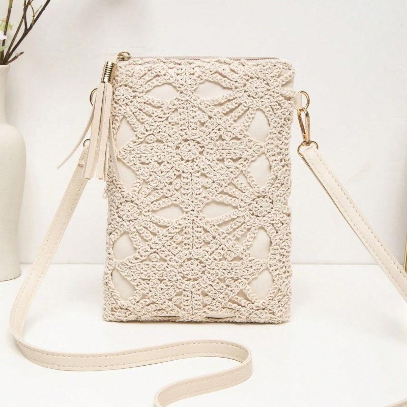 The Red Sun Mode Strooien Tas Koreaanse Versie Schouder Haakwerk Holle Breitas Retro Casual Strand Bloemen Mobiele Telefoon Tas