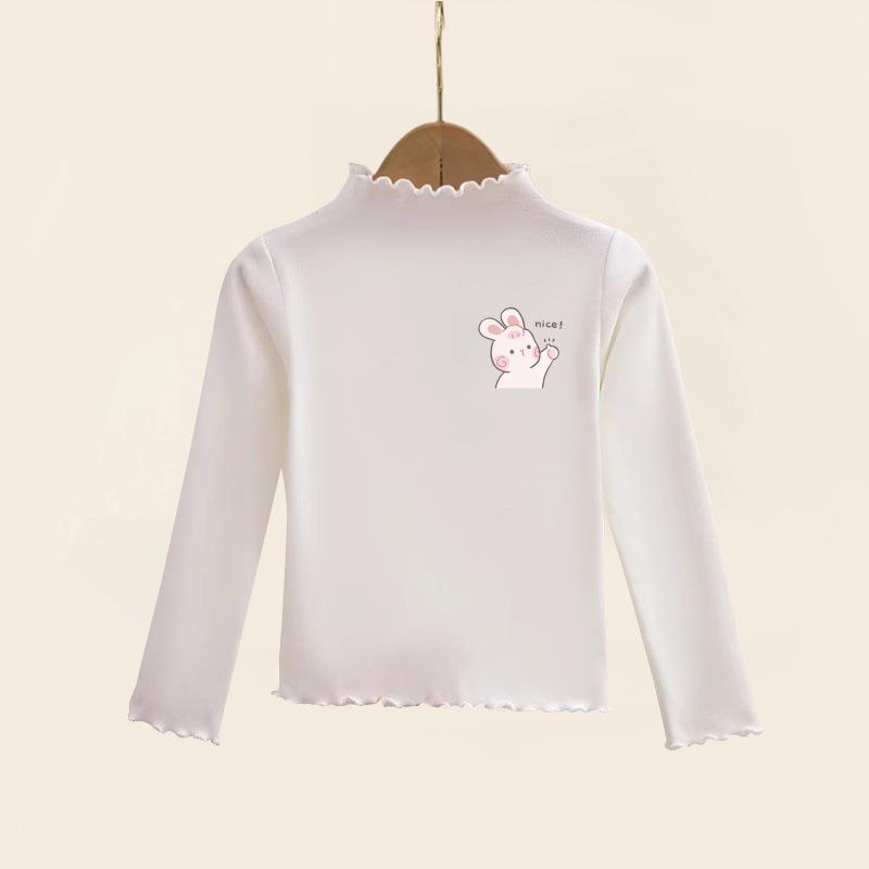 Girls' Ruffle Long-Sleeve Thermal Fleece T-Shirt - Half-High Collar, Perfect for Spring, Autumn, & Winter