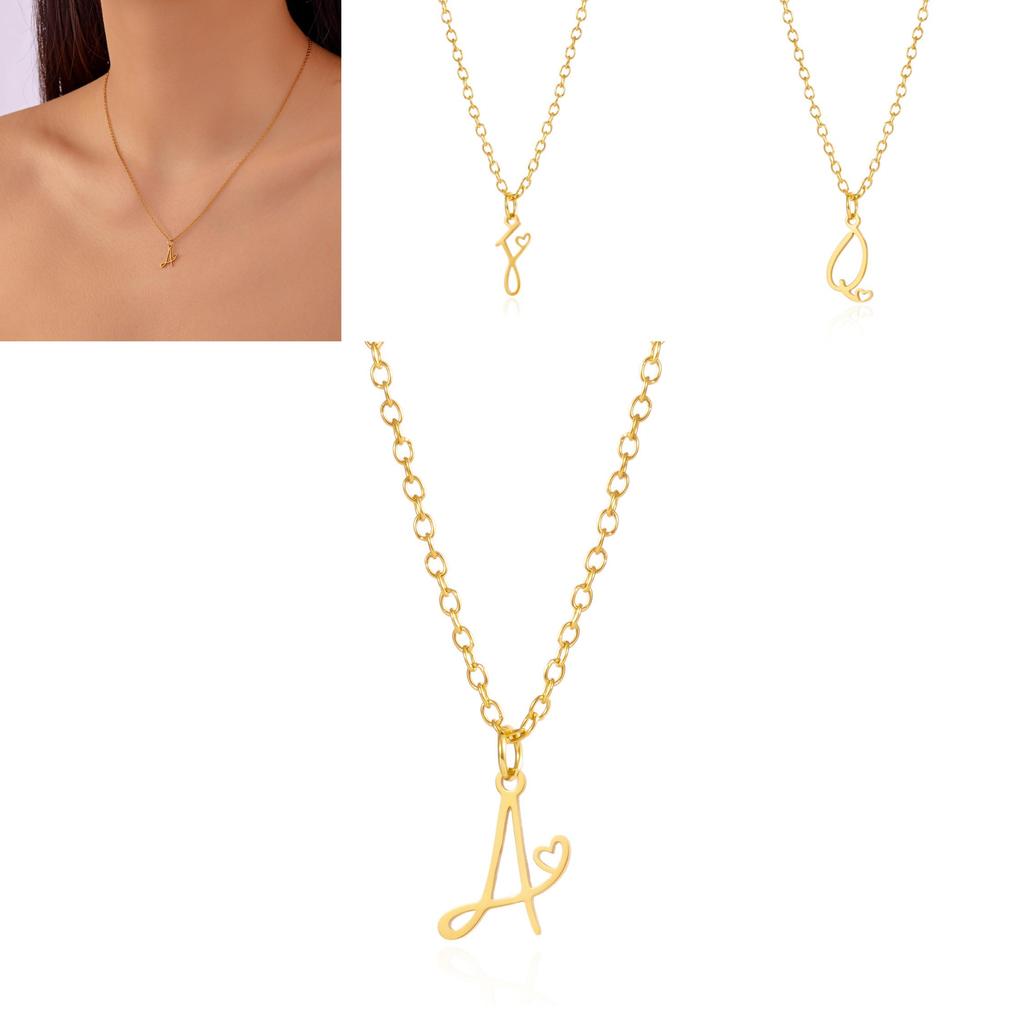 Gold Heart Alphabet Jewelry Necklace With O Chain For Female Fashion Accessory