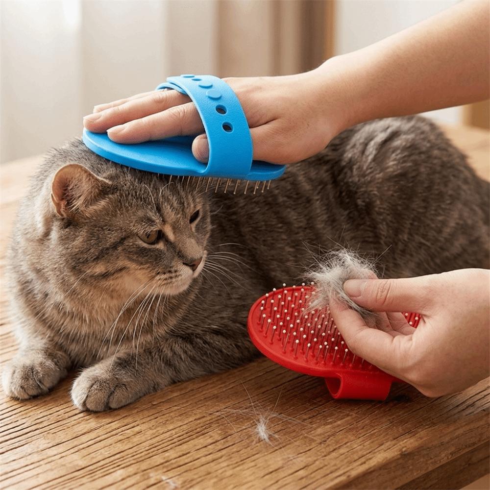 Metal Pin Pet Bath Brush Rounded Pin Tip Pet Massage Scrubber Slicker Bath Comb Loose Fur Removal