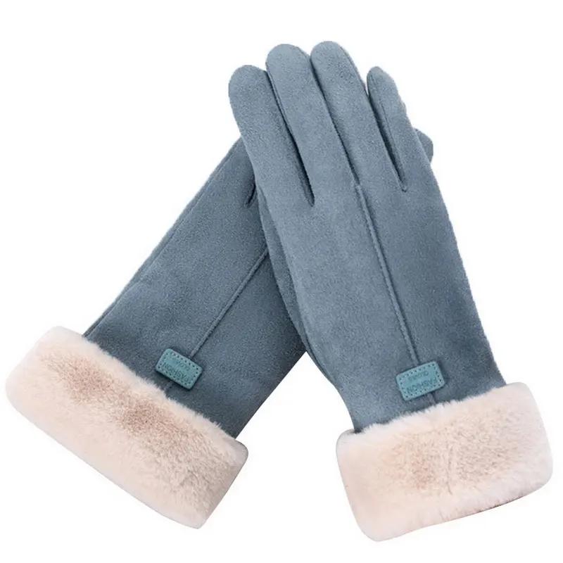 Neue Mode Handschuhe Herbst Winter Nette Pelzigen Warme Handschuhe Volle Finger Handschuhe Frauen Outdoor Sport Weibliche Handschuhe Bildschirm