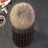 Xthree Berretto Invernale in Maglia con Pompon in Vera Pelliccia per Donna Cappello Berretti Cappellini Nuovissimo Spesso Cappello Femminile Cappellini Berretti