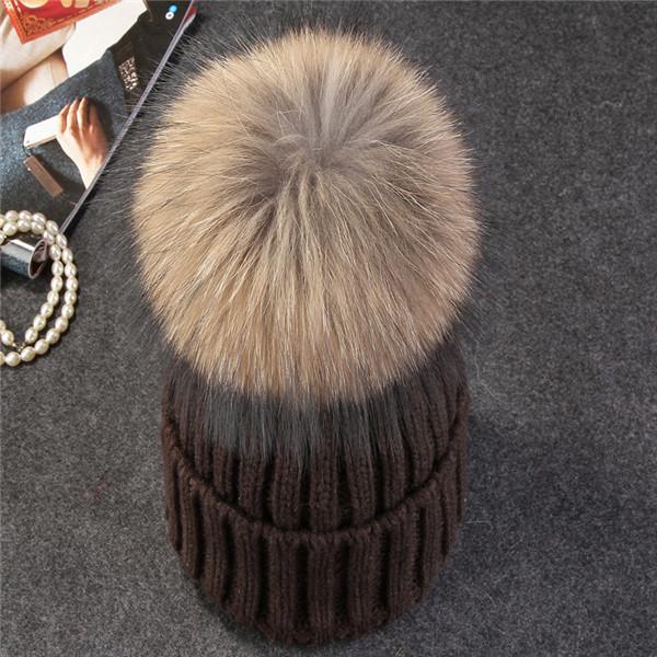 Xthree Berretto Invernale in Maglia con Pompon in Vera Pelliccia per Donna Cappello Berretti Cappellini Nuovissimo Spesso Cappello Femminile Cappellini Berretti