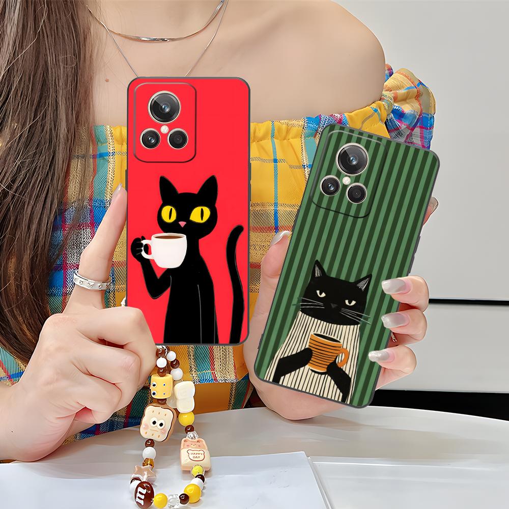 Cute Coffee Cat Matte TPU Mobile Phone Case for Realme GT 8 Neo Pro C75 73 71 C67 65 C55 53 C35 31 C20 15 Colorful Cover