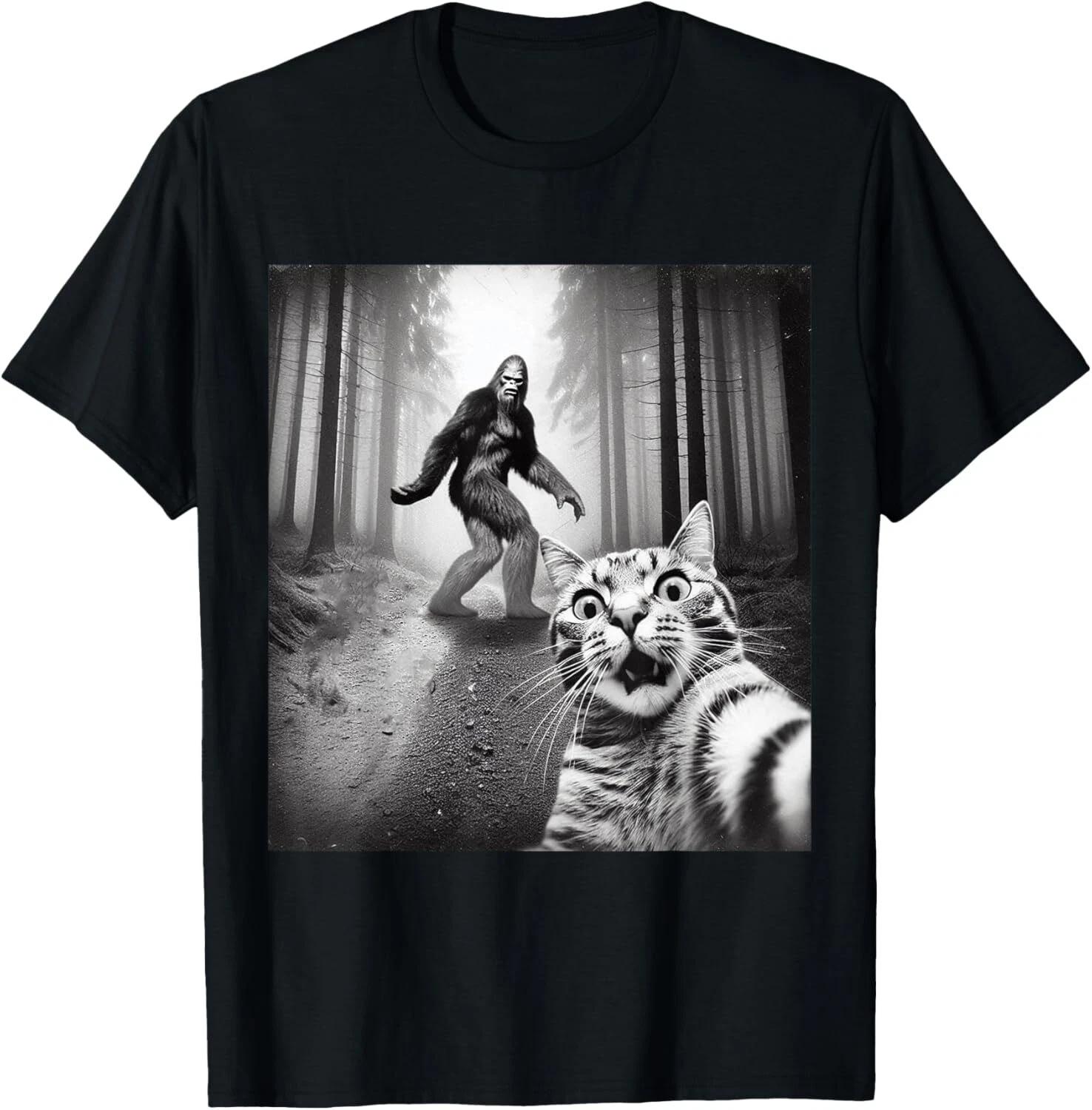 Funny Cat Selfie With Sasquatch Bigfoot Tee Gift Unisex T-Shirt 4XL