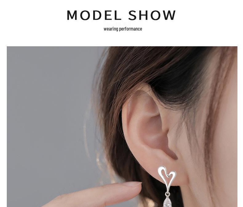 S925 Sterling Silver Heart & Water Drop Earrings for Women – 2026 New Luxury Design, Hot-Selling Dangle Style.