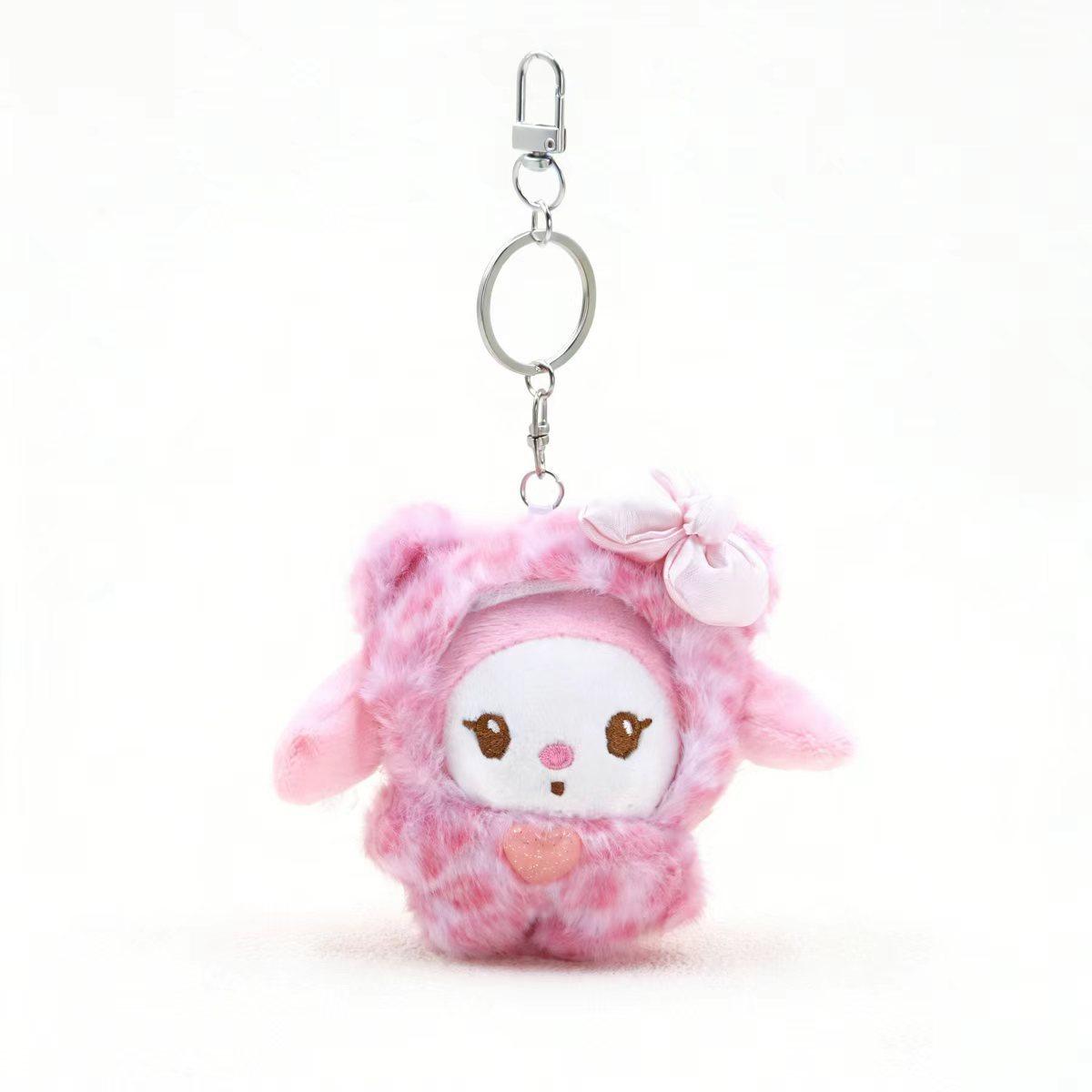 Hello Kitty Kuromi Leopard Print Bear Series Plush Doll Pendant Keychain Cartoon Backpack Plushs Pendant Toys Kid Gifts