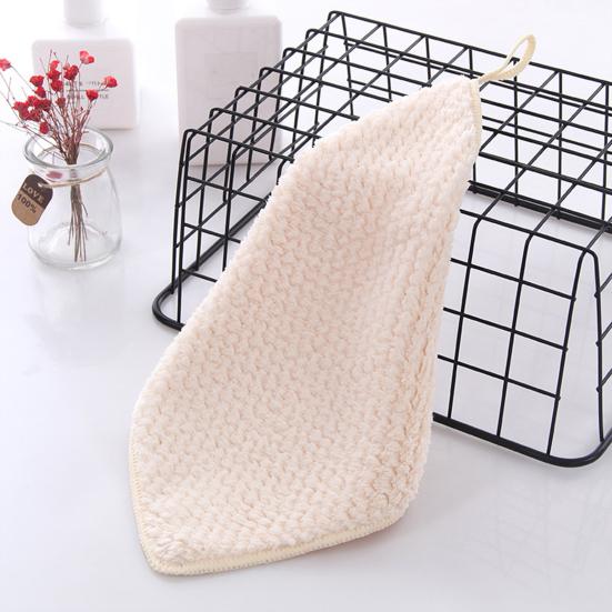 Yousheng Coral Velvet Plaid Texture Bath Towel Strong Water Absorption Fluffy Towel with Lanyard Design Easy To Clean Hand Towel
