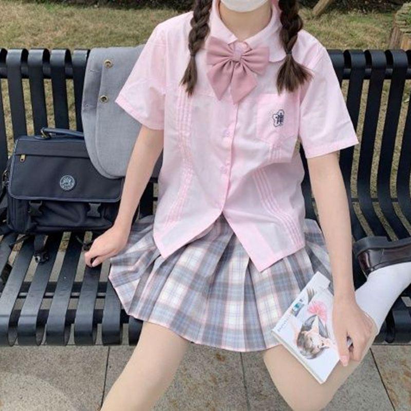

Xiao Lan s Sky Blue Short Sleeve JK Shirt with White Pleats - Japanese College Style