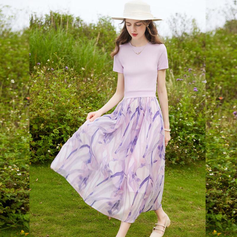Bailuyu Elegant Spliced Floral A-Line Midi Dress