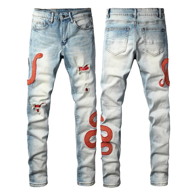 Men`s Ripped High-Street Vintage Jeans with