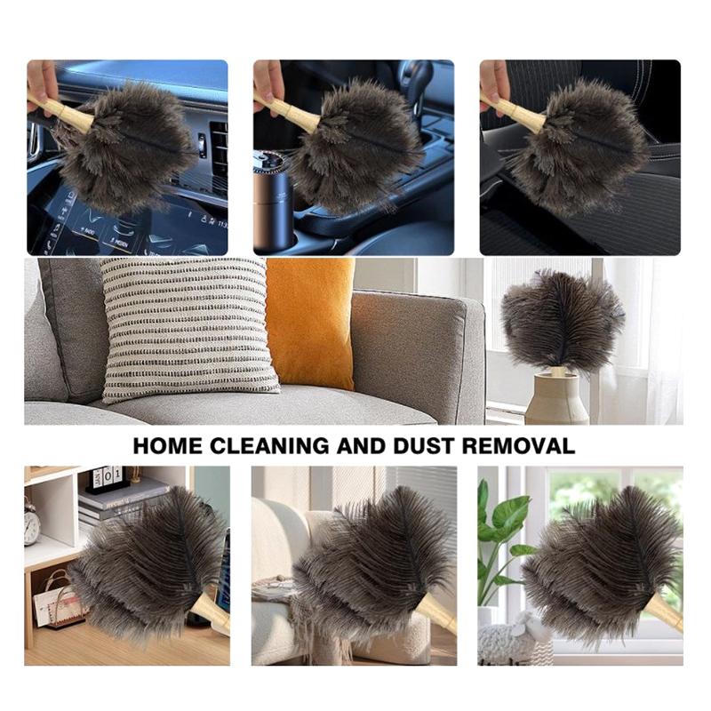 

Метелка для пыли из натурального страусиного пера с деревянной ручкой, экологически чистая щетка для пыли, ручная метелка для пыли, чистящие средства
